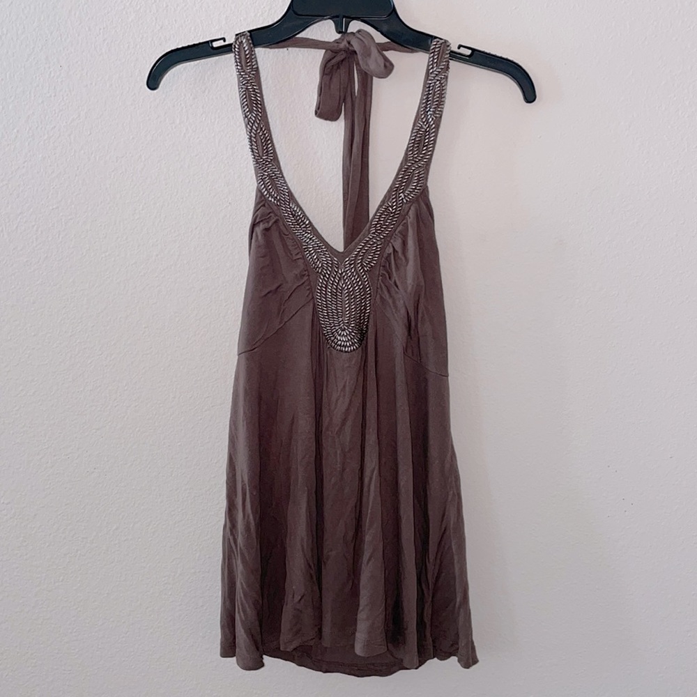 BCBGMaxAzria Brown Beaded Halter top Size M
